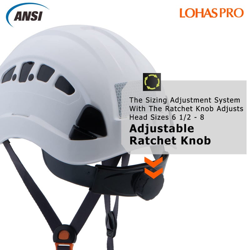LOHASPRO Hard Hats Construction Safety Helmet ANSI Z89.1 Approved OSHA Hardhat  LOHASPRO Vented Men Worker White Hard Hat with Chin Strap Tree Climbing Rescue Arborist Helmet (P1 White) - Image 5